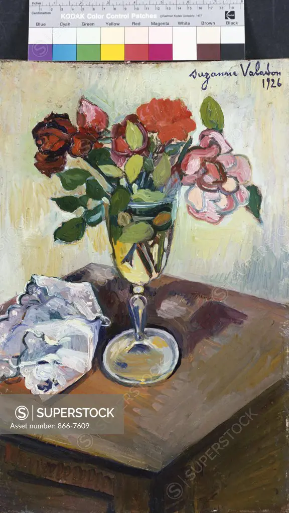 Bouquet Of Roses In A Glass. Bouquet De Roses Dans Un Verre.  Suzanne Valadon (1867-1938). Oil On Panel, 1926.