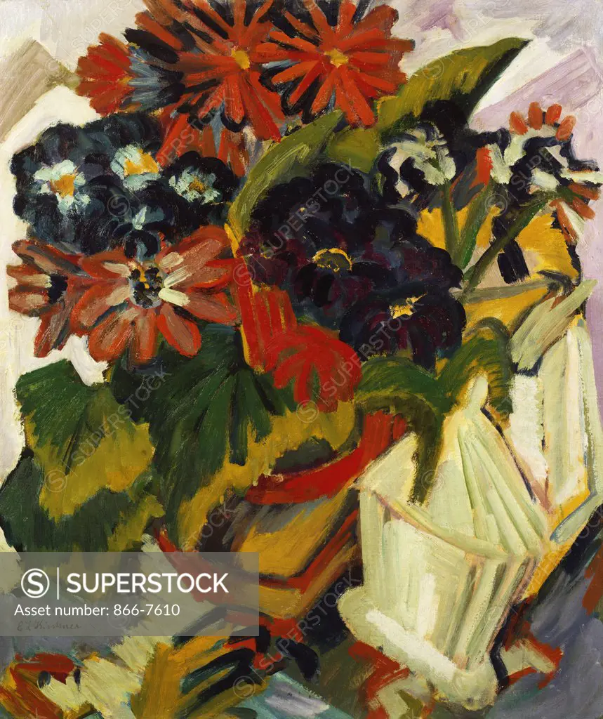 Flowerpot And Sugarbowl. Blumentopf Und Zuckerdose. Ernst Ludwig Kirchner (1880-1938). Oil On Canvas, Circa 1918-1919.