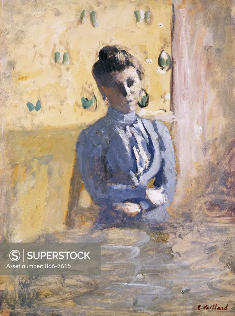 A Seated Woman In Blue. Femme En Bleu Assise. Edouard Vuillard (1868-1940). Oil On Board Laid Down On Cradled Panel, Circa, 1899.