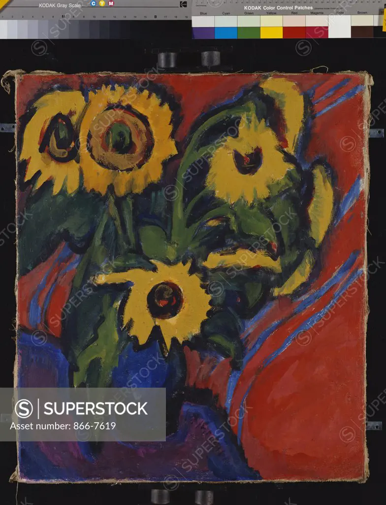 Sunflowers; Sonnenblumen.  Ernst Ludwig Kirchner (1880-1938). Oil On Canvas, 1909-1918. Catalogue  No. 149c.