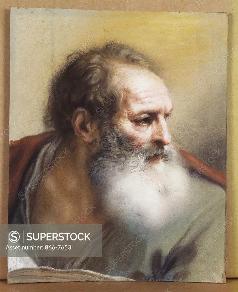 The Head of a Bearded Man looking down to the Right. Benedetto Luti (1666-1724). Dated Roma 1712, pastel, 410 x 330mm.