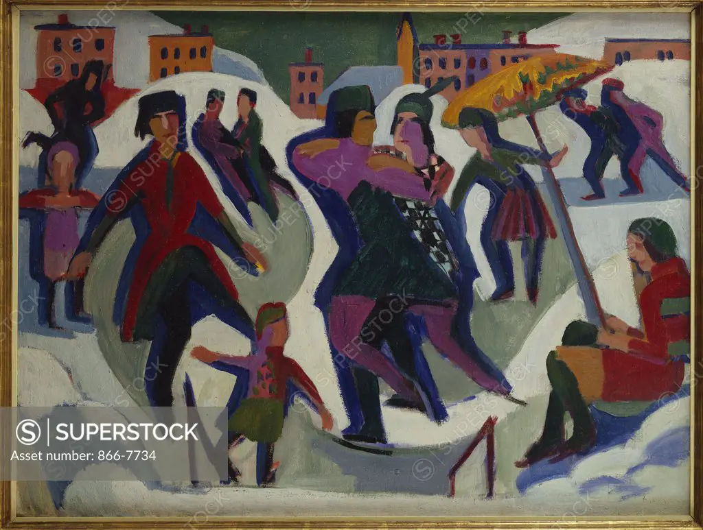 Ice Skating Rink With Skaters; Eisbahn Mit Schlittschuhlaeufern. Ernst Ludwig Kirchner (1880-1938). Painted In 1925, Oil On Canvas, 90.5 X 120.5cm.