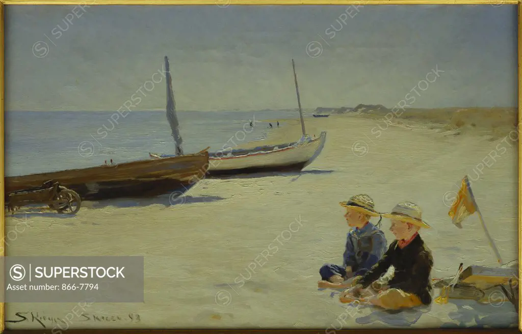 Boys on the Beach at Skagen. Peder Severin Kroyer (1851-1909). Dated '93, 38.5 x 61cm.