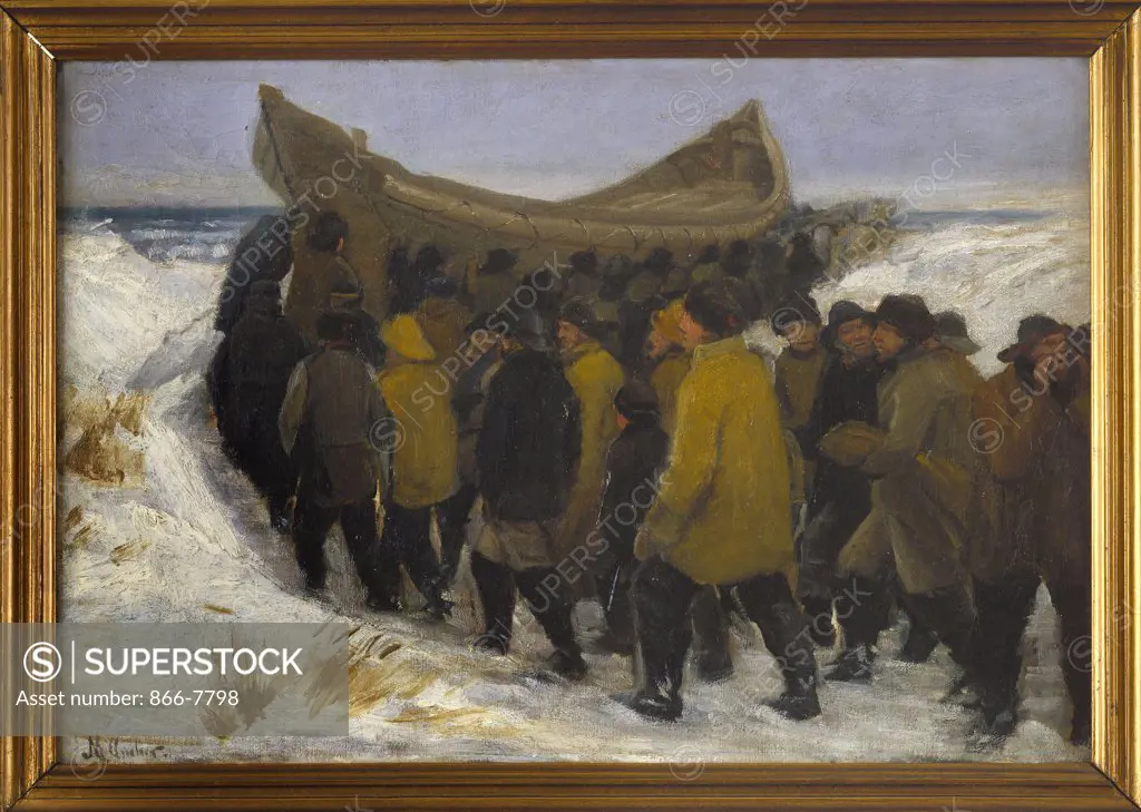 Launching the Fishing Boat.  Michael Ancher (1849-1927). Oil on canvas, 39 x 57cm.