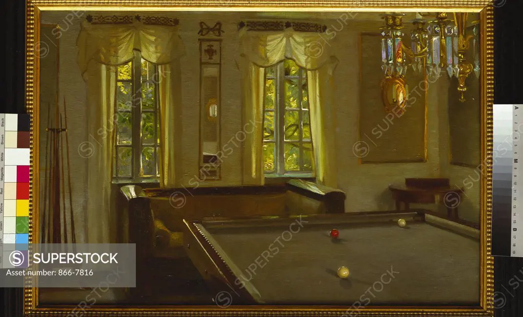 The Billiard Room. Harald Slott-Moller (1864-1937). Dated 1908, oil on canvas, 41 x 61cm.