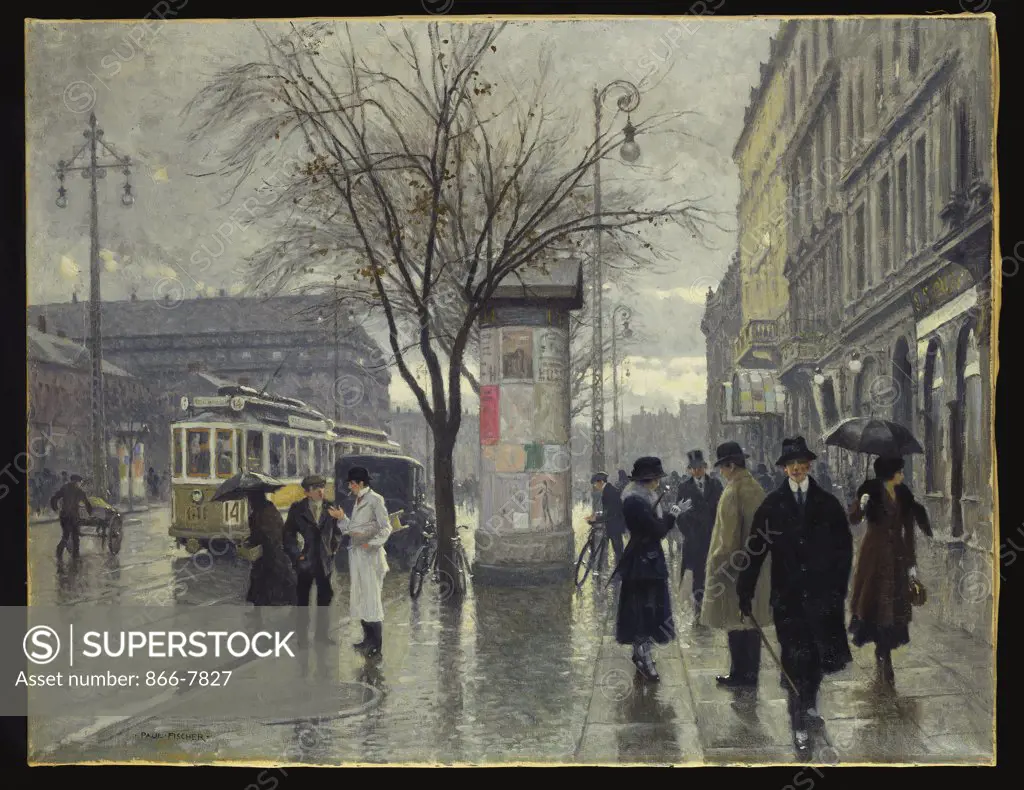 Vesterbrogade, Copenhagen.  Paul Fischer (1860-1934). Oil on canvas, 57.3 x 74.2cm.