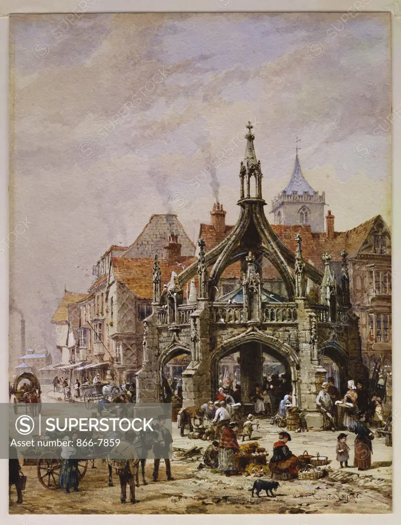 The Market Cross, Salisbury. Louise Rayner (1832-1924). Watercolour and bodycolour, 12 3/4 x 10 in.