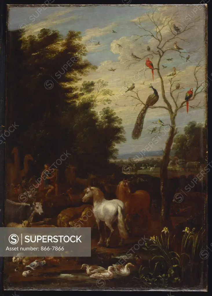 Orpheus charming the Animals. Lambert de Hondt (before 1620-before 1665). Oil on canvas, 59.7 x 41.9cm.