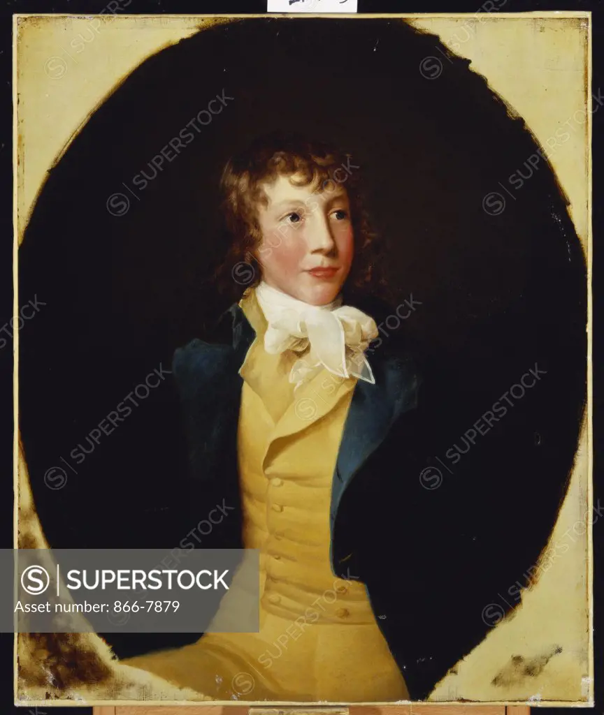 Portrait of John Rice, in a Blue Coat and Yellow Waistcoat. G.P. Barbier (fl.1792-95). Oil on oval canvas, 76 x 63.5cm.