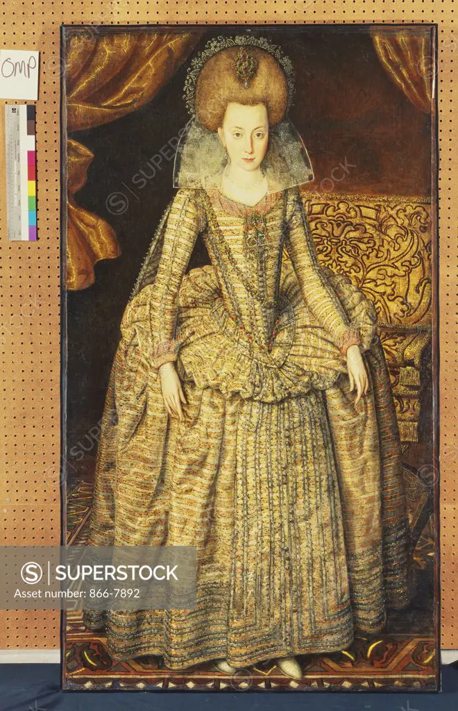 Portrait of Queen Elizabeth of Bohemia. Robert Peake the Elder (fl.1576-1626). Oil on panel, 171.4 x 97.7cm.