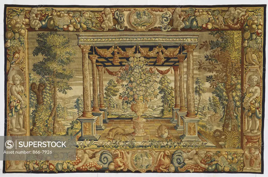 A Brussels tapestry woven in wools and silks, depicting a still-life of Tulips, Lilies, Roses and other Flowers. Heinrich Reydams I (fl.1629-1669). Mid-17th century, 342 x 525cm.