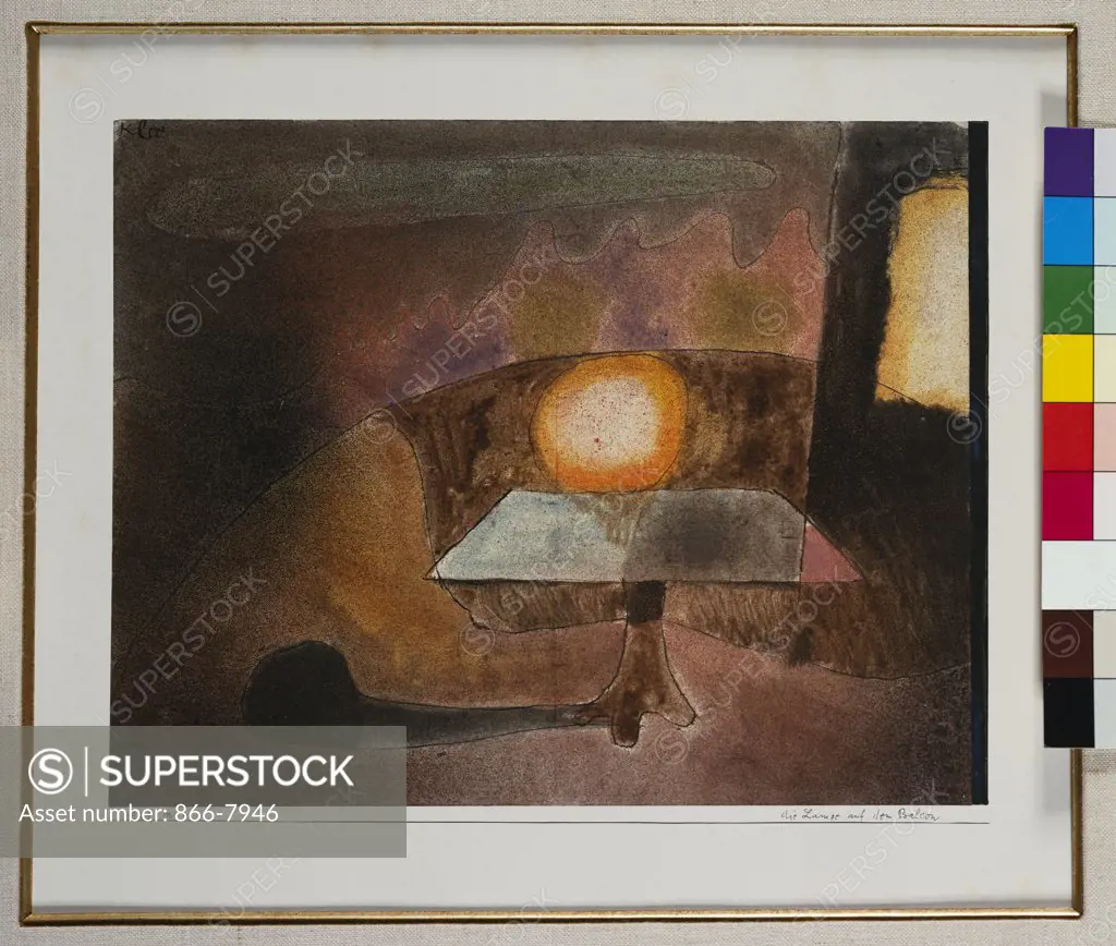 The Lamp on the Terrace; Die Lampe auf dem Balcon.  Paul Klee (1879-1940). Watercolour on paper laid wown by the artist on board, 1925.