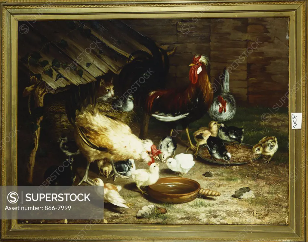 Feeding Time. Ignace Spiridon (fl. 1889-1900). Oil on canvas,  30 x 39 1/4in.