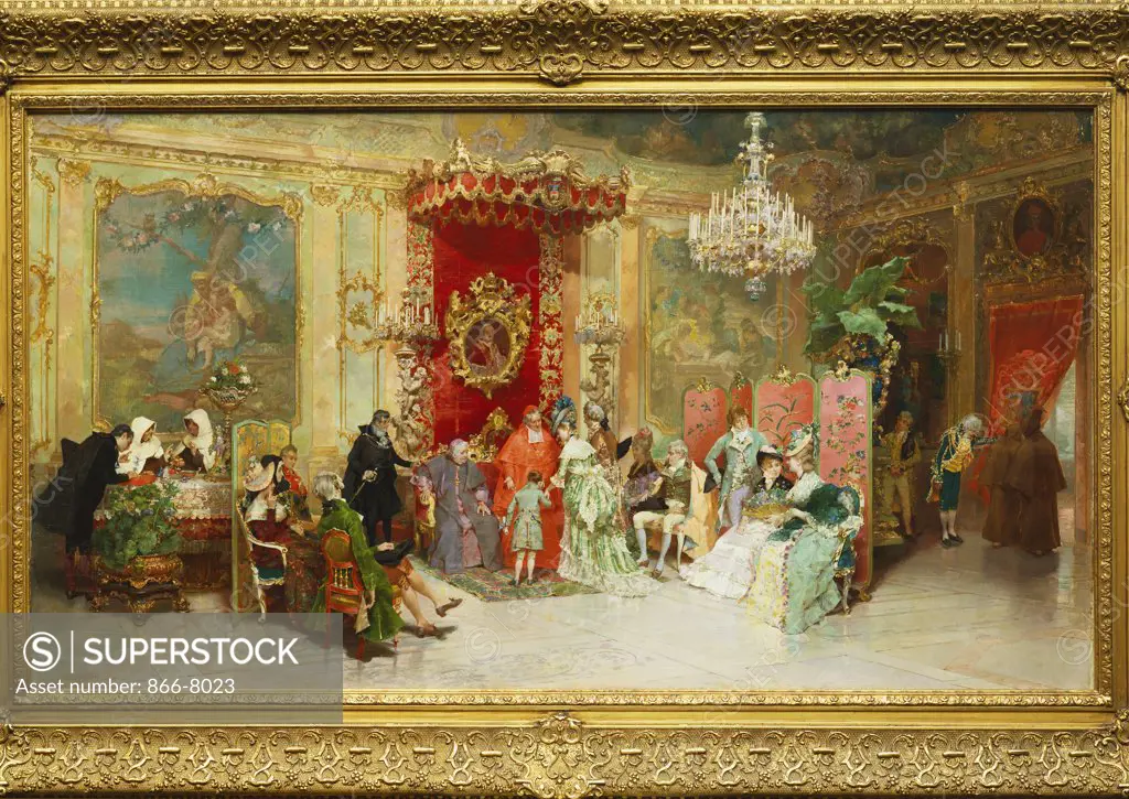 Presentation before the Cardinal. Luis Alvarez Catala (1836-1901). Dated 1877, oil on canvas, 66.7 x 121.3cm.