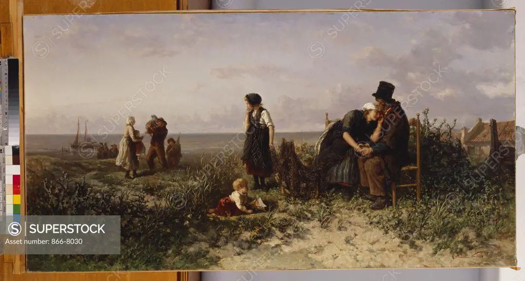 The Return of the Fishing-Fleet: Happiness and Despair. Elchanon Verveer (1826-1900). Oil on canvas, 60.5 x 115cm.