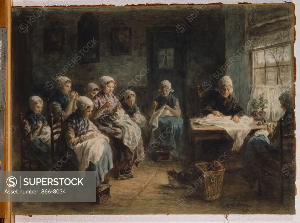 Sewing School at Katwijk. Jozef Israels (1824-1911). Watercolour on paper, 1881. 52 x 69.5cm.