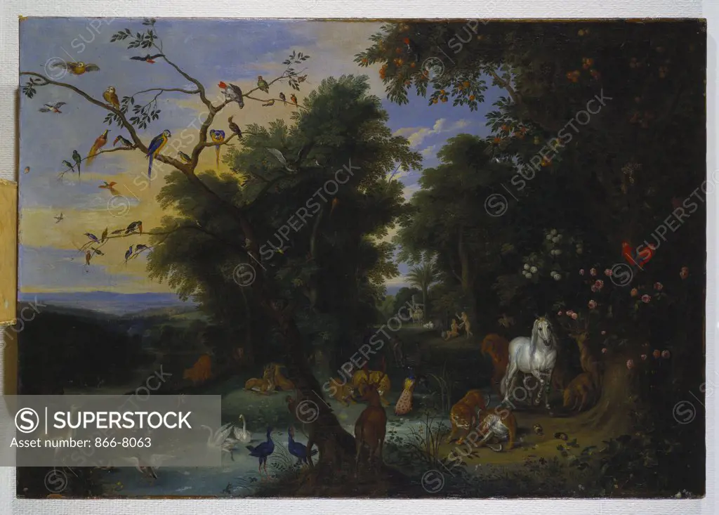 Garden of Eden. Jan van Kessel I (1626-1679). Oil on canvas, 64.8 x 92.7cm.