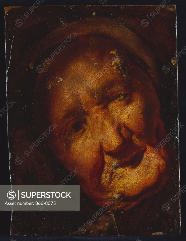 The Head of an Old Woman - A Sketch. Jacob Jordaens (1593-1678). Oil on paper laid down on panel, 24.4 x 18.2cm.