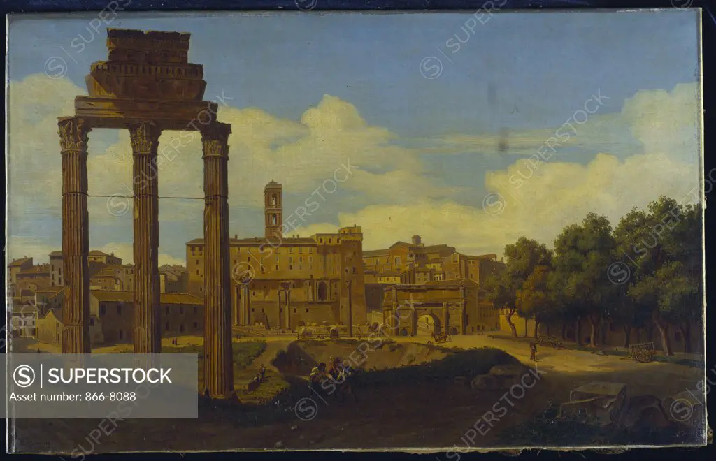 The Forum Romanum with the Capitol, Rome. Pierre Monami (1814-1857). Dated 1845, oil on canvas, 37 x 58cm.