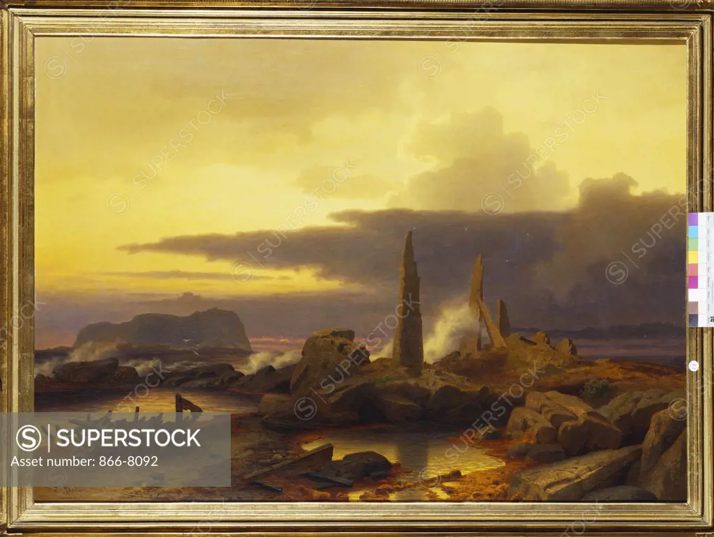 A Coastal Landscape at Sunset. Erik Bodom (1829-1879). Dated 1868, oil on canvas, 84.5 x 118.1cm.