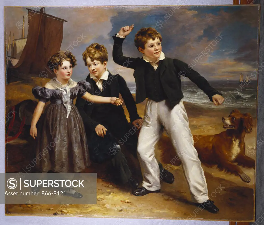 A Group Portrait of Robert, James and Mary Sarah, the Three Children of James Greenhalgh.  Ramsay Richard Reinagle, R.A. (1775-1862). Oil on canvas, dated 1830, 151 x 180.4cm.
