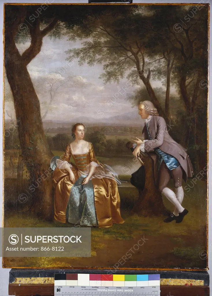 A Group portrait traditionally thought to be of Daniel and Mary Swaine of Leverington Hall, Isle of Ely, Cambridgeshire. Arthur Devis (c. 1711-1787). Oil on canvas, dated 175(3), 91.5 x 71cm.