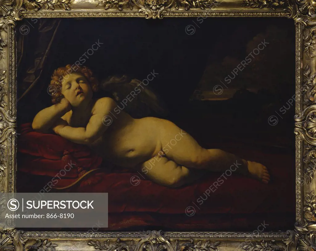 Cupid Asleep. Guido Reni (1575-1642). Oil on panel, 105.5 x 138.5cm.