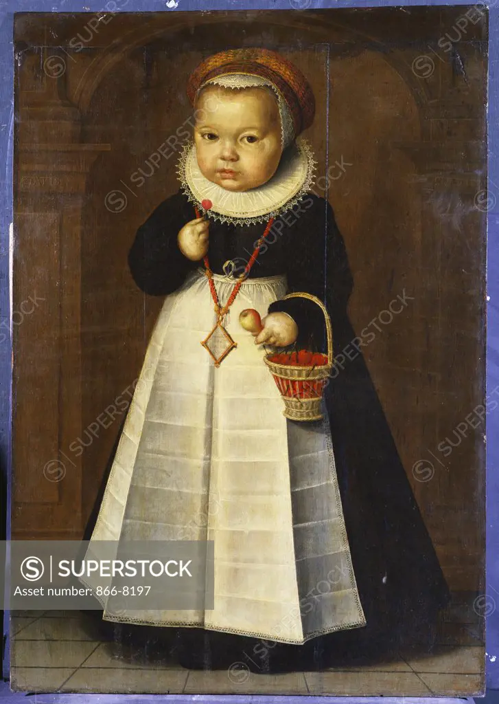 Portrait of a Girl, aged 1.  Jan Claesz. (active 1594 -1616). Dated 1598, oil on panel, 86 x 59.7cm.