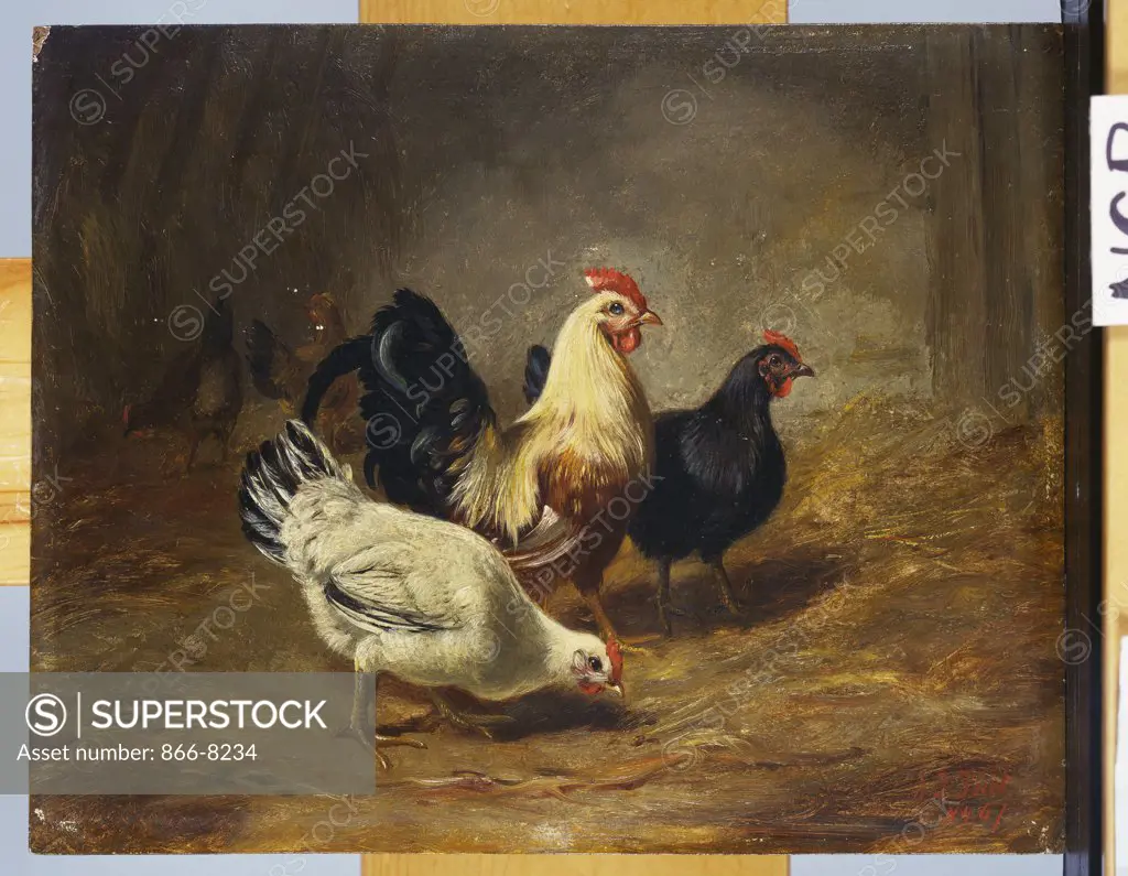 Poultry Feeding. Arthur Fitzwilliam Tait (1819-1905). Dated 67, oil on panel, 20.3 x 25.4cm.
