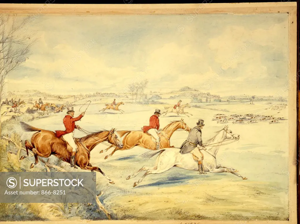 Hunting Scenes: Full Cry. Henry Thomas Alken (1785-1851). Pencil and watercolour on paper, 23.5 x 34.3cm.