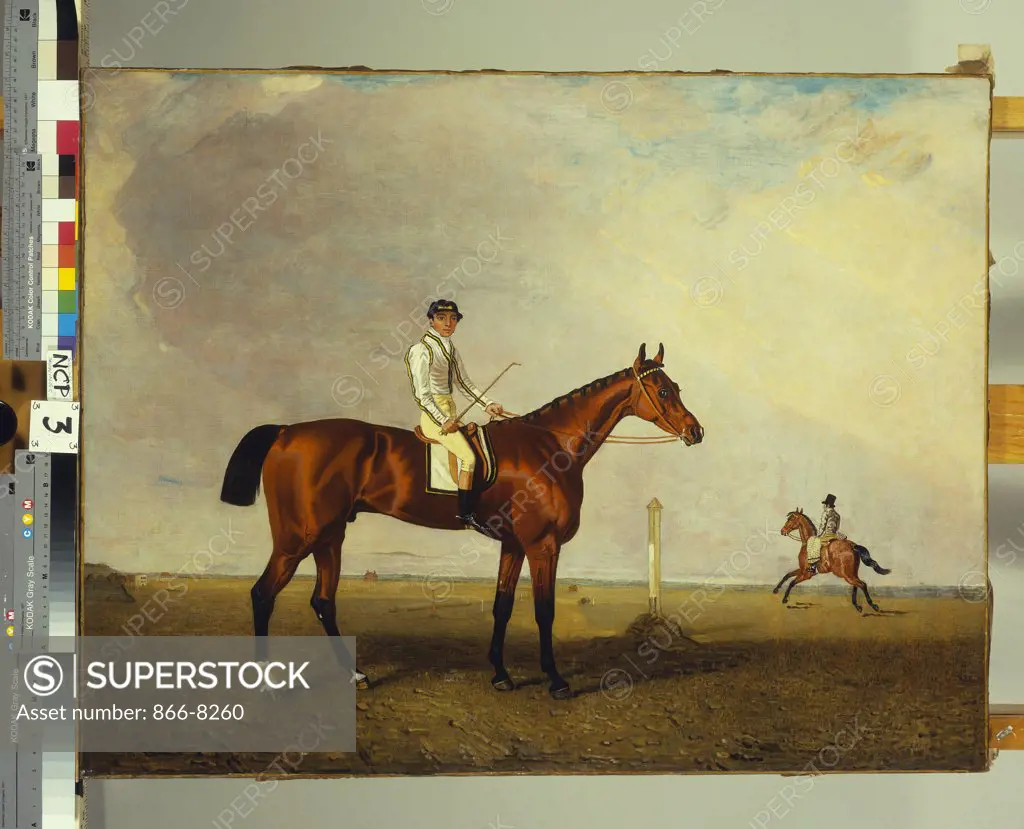 A Bay Racehorse with a Jockey up on a Racehorse. Lambert Marshall (1810-1870). Dated 1830, oil on canvas, 71.1 x 91.4cm.