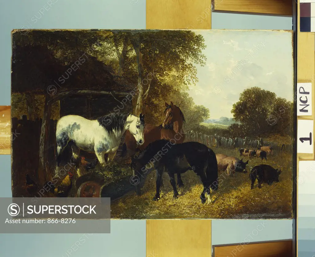 A Farmyard Scene. John Frederick Herring, Jr. (1815-1907). Oil on canvas, 31.1 x 45.7cm.