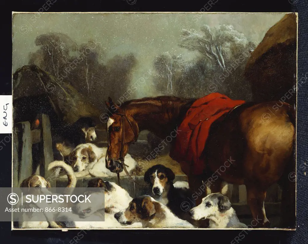 No Hunting till the Weather Breaks' (or 'Hunter and Hounds'). Sir Edwin Landseer, R.A. (1802-1873). Oil on canvas, 69.9 x 92.7cm.