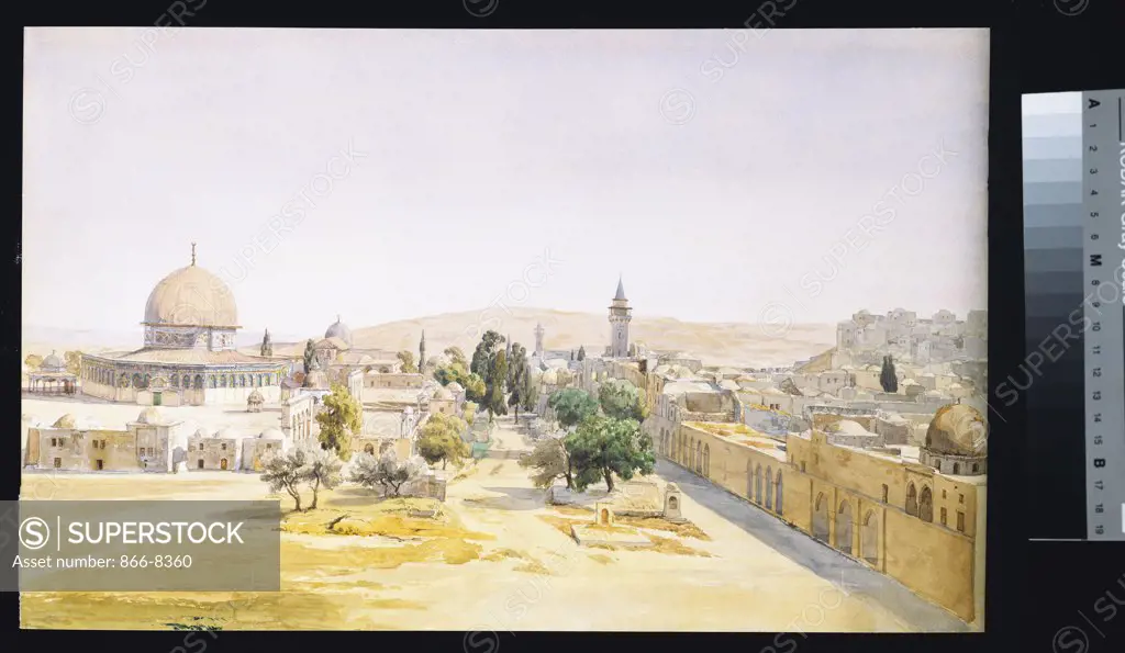 The Dome of the Rock, seen from the North, Jerusalem. Max Schmidt (1818-1901). Pencil and watercolour on paper, 29 x 44.5cm.