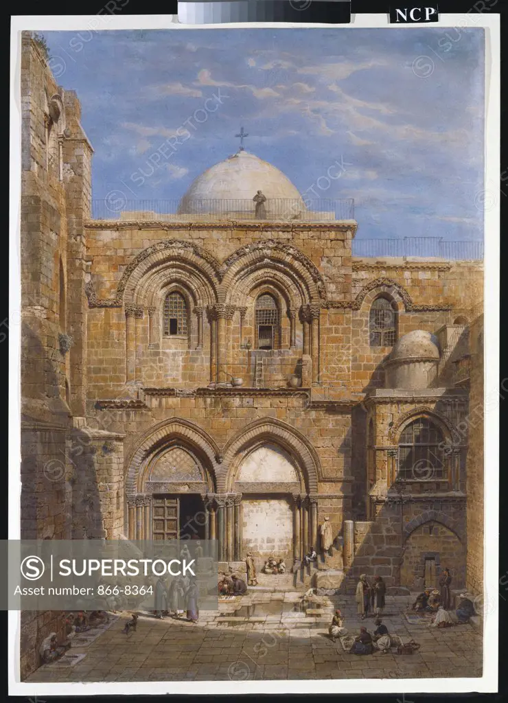 The Church of the Holy Sepulchre, Jerusalem. Carl Friedrich Heinrich Werner (1808-1894). Pencil and watercolour hgt. Wth white on paper, 74.5 x 52.9cm.