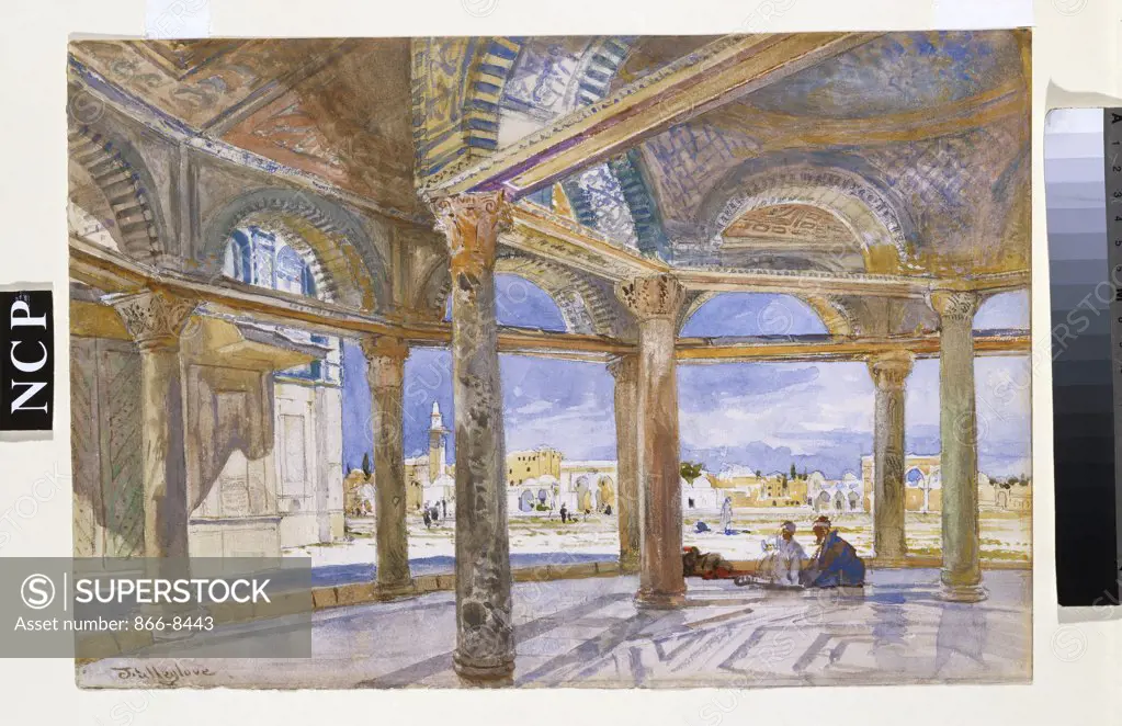 Interior of the Dome of the Chain looking North, Jerusalem. John Fulleylove (1845-1908). Pencil and watercolour on paper, 25.7 x 37.8cm.