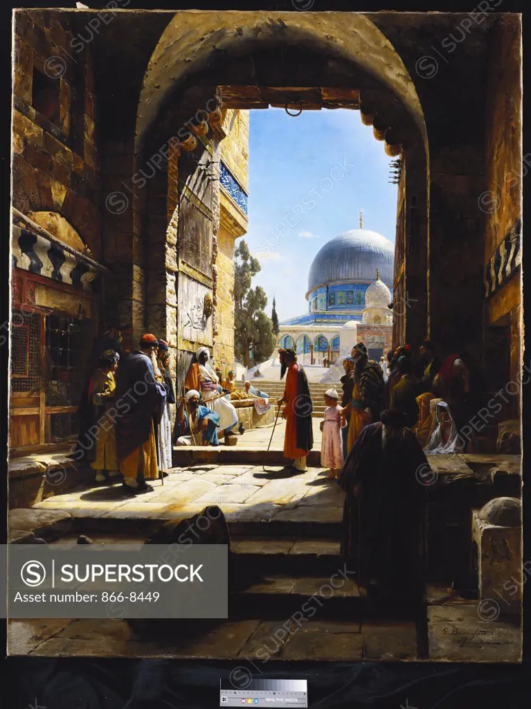 At the Entrance to the Temple Mount, Jerusalem. Gustav Bauernfeind (1848-1904). Dated 1886, oil on canvas, 155.5 x 123.5cm.