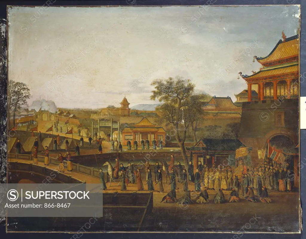 A Chinese Imperial Procession. Anglo-Chinese school, circa 1800, oil on canvas, 53.7 x 69.6cm.