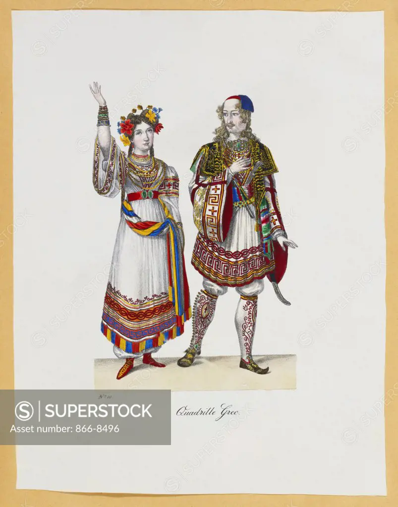 Collection of Fancy-Dress Costumes. Franz-Xavier Nachtmann (1799-1846). Hand-Coloured Lithographic Plate. Dated 1827. 450 x 290mm.