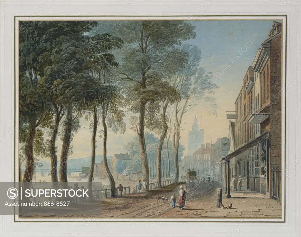 Cheyne Walk, Chelsea, London. John Varley (1778-1842). Pencil & Watercolour. Signed and dated 1816. 28.5 x 39.1cm.
