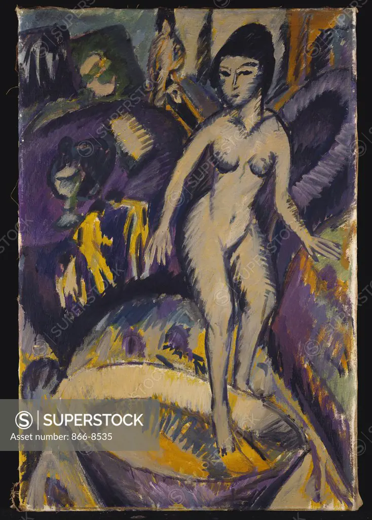 Female Nude with Badezuber; Weiblicher Akt mit Badezuber. Ernst Ludwig Kirchner (1880-1938). Oil on canvas. Painted in 1912. 96.4 x 94.5cm