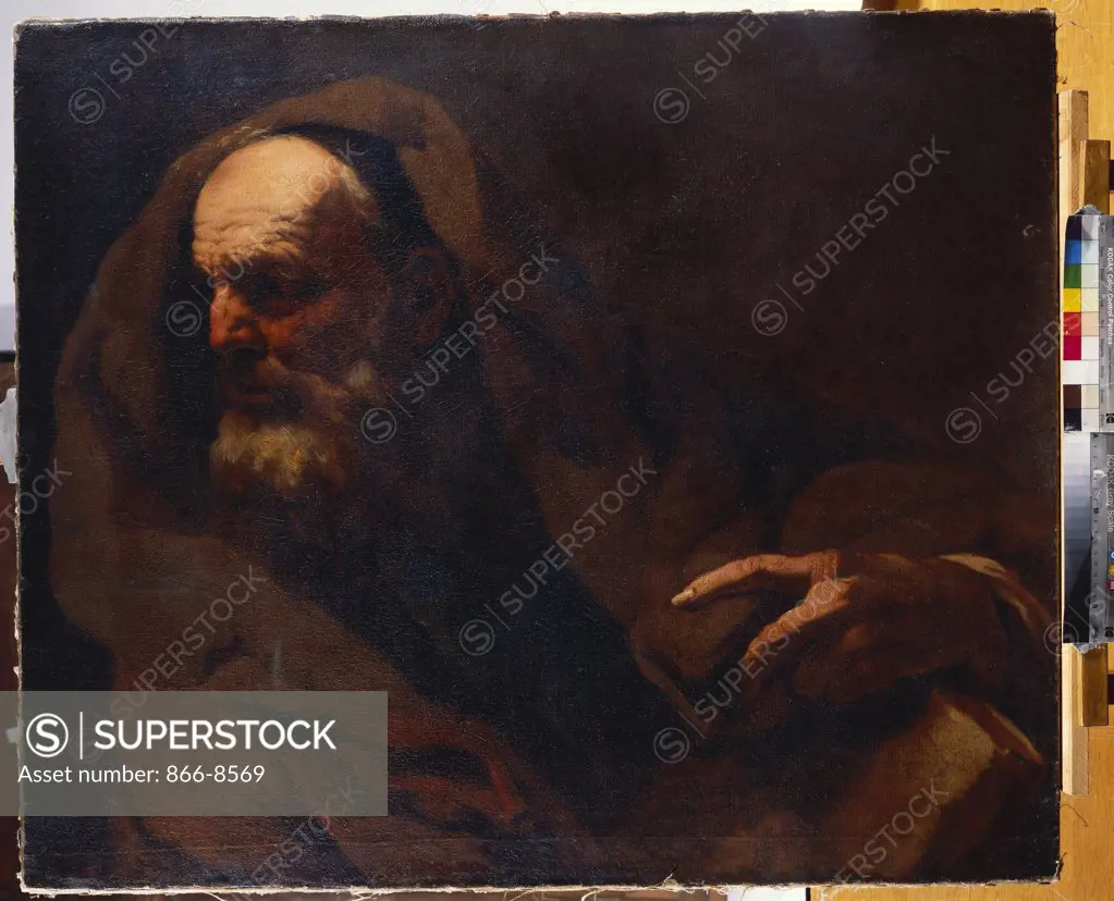 A Philosopher, half length, his Left Hand Resting on a Book. Giovanni Battista Langetti (1625-1676). Oil on panel. 83.5 x 100cm.