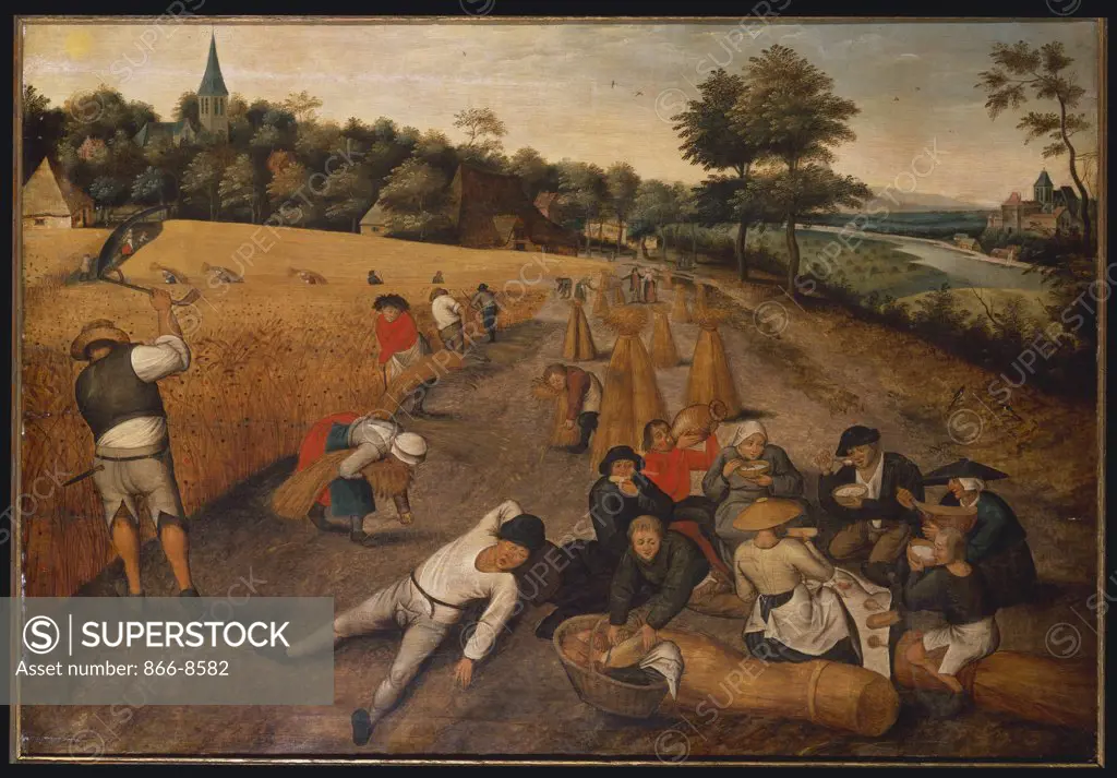 Summer: Harvesters Working and Eating in a Cornfield.  Pieter Brueghel the Younger  (1564/5-1637/80). Oil on panel. Dated 1624. 72.4 x 104.8cm.