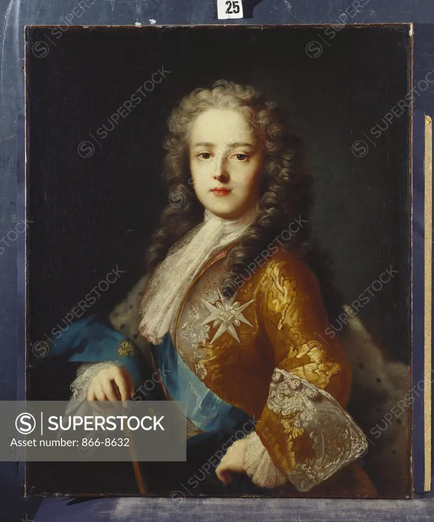 Portrait of King Louis XV (1715-1774), as a Youth, Half Length, Wearing a Yellow Coat with the Sash and Badge of the Order of the Saint-Esprit. Attributed to Jean Ranc (1674-1735). Oil on canvas, 73 x 60cm.
