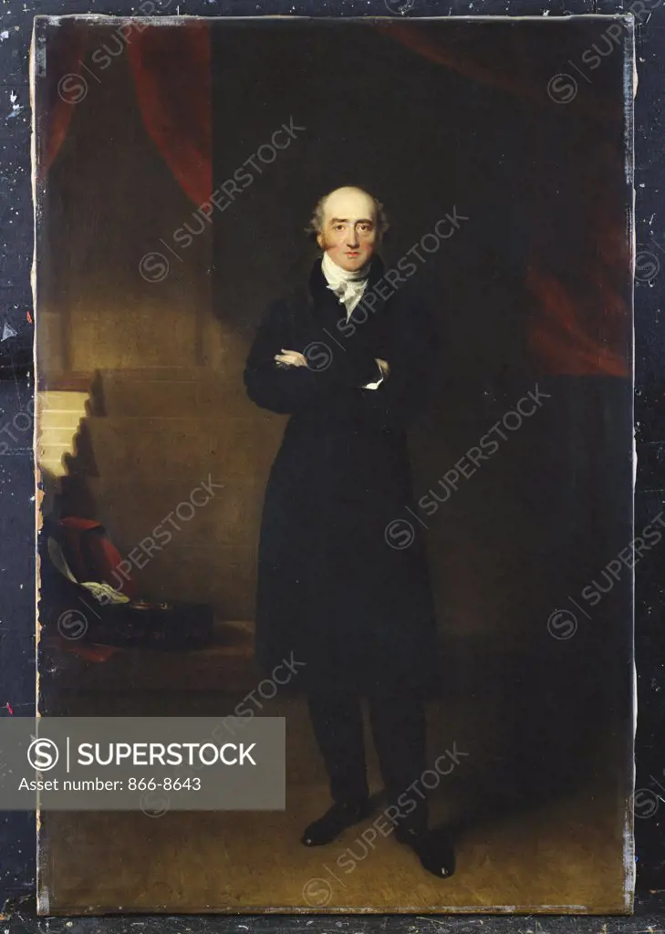 Portrait of George Canning, Small, Full-Length, Standing Wearing a Black Coat in an Interior, with his Arms Folded. Circle of Sir Thomas Lawrence, P.R.A. (1769-1830). Oil on canvas, 91.5 x 64cm.