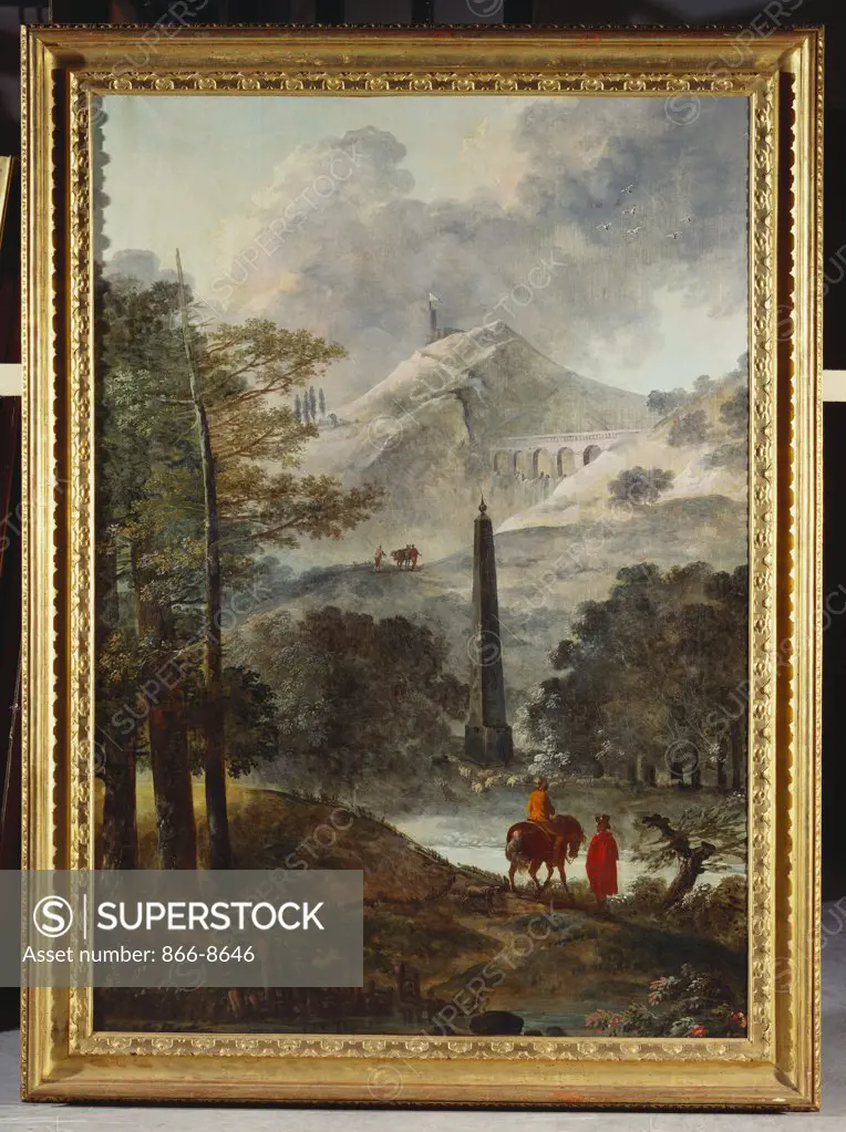 A Mountainous Landscape with an Obelisk; Un Paysage Montagneux avec un Obelisque. Hubert Robert (1733-1808). Oil on canvas, 180 x 128.5cm.