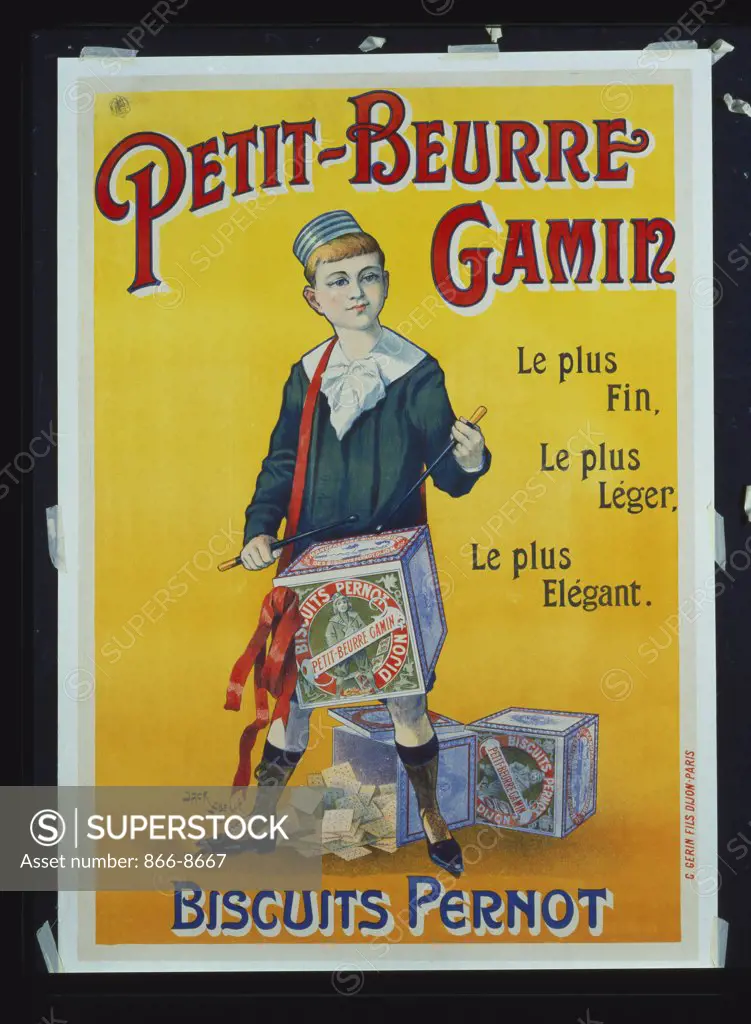 Petit-Beurre Gamin. Jack Abeille (1873-). Lithograph in colours. Dated 1918. 70 x 47cm.