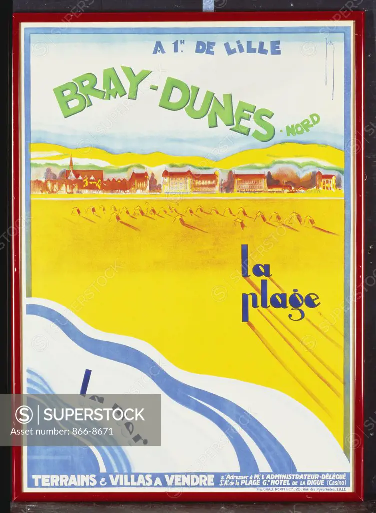 Bray-Dunes. Anonymous. Lithograph in colors. c.1925. Backed on linen. 105 x 74cm.