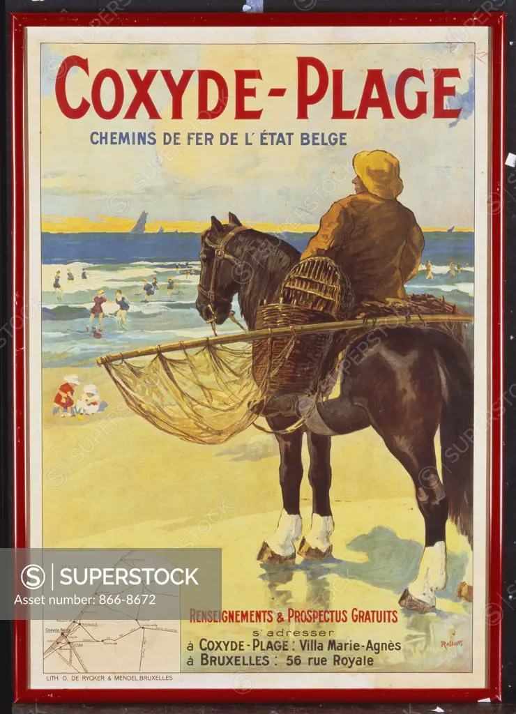 Coxyde-Beach; Coxyde-Plage. Matteoda Angelo Rossotti (1865-1934). Lithograph in colours. 1912. 99 x 70cm.