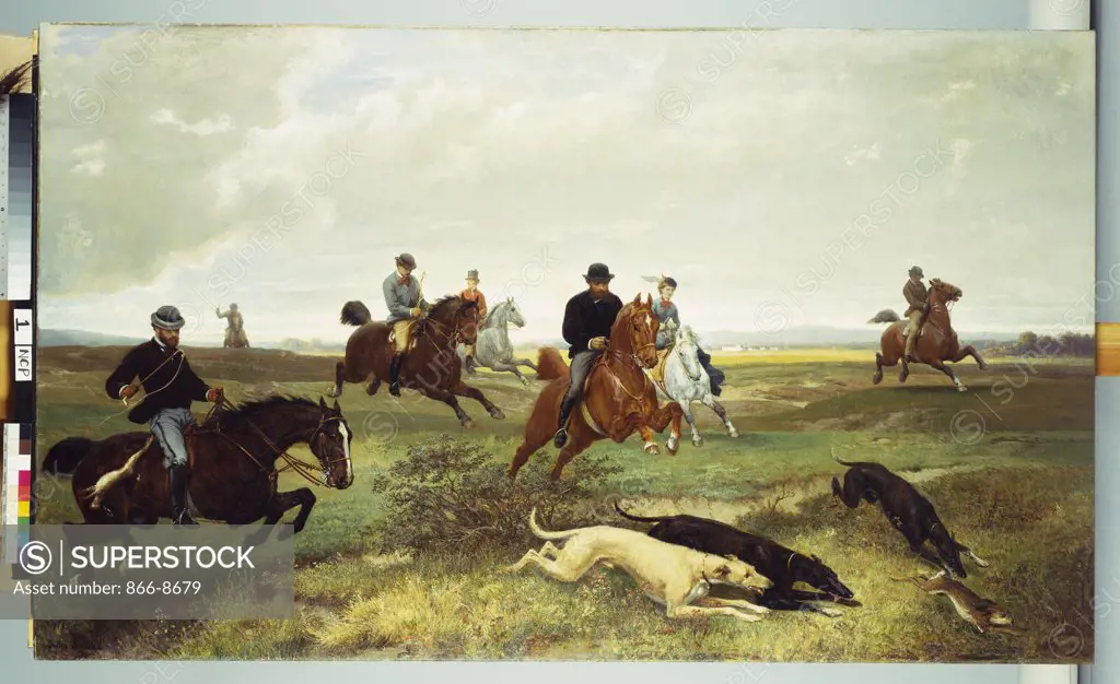 The Chase. Julius von Blaas (1845-1923). Oil on canvas. Dated 1870. 94.5 x 157.5cm.